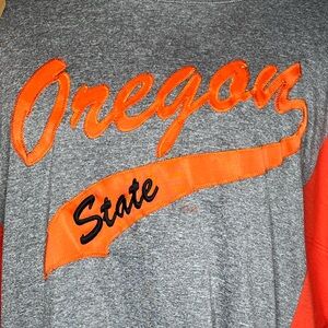 Upcycled Oregon state embroidered tee with lightweight sleeves